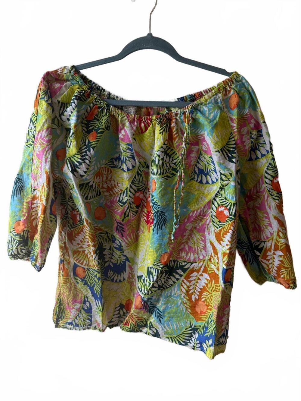 Hester & Orchard XL Linen Blend Off-Shoulder Tropical Print Blouse